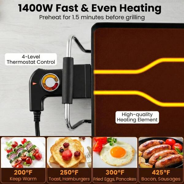 キッチン家電 PETTANblendtec 39.5 in Electric Teppanyaki Grill Nonstick Dual Zone Cooking Black