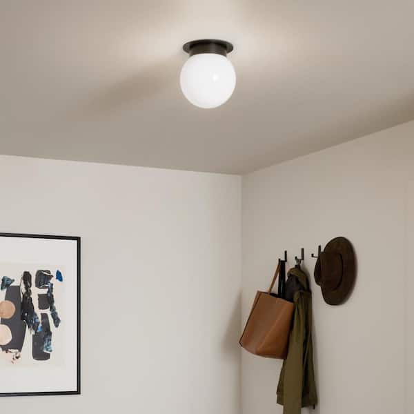 KICHLER Albers 8 in. 1-Light Black Modern Round Hallway Flush Mount Ceiling Light