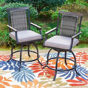 Swivel Metal Outdoor Bar Stool with Grey Cushion (2-Pack)