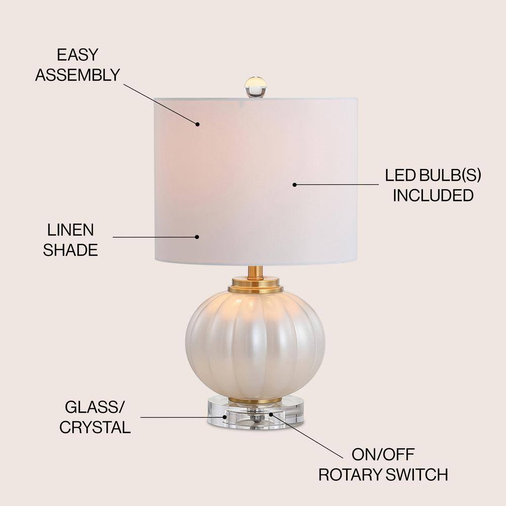Elegant Iridescent 17.5" White Glass Table Lamp with Silk Shade