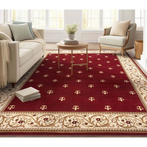 Barclay Fleur De Lis Elegance Traditional Oriental, Red 10 ft. 11 in. x 15 ft. in., Area Rug