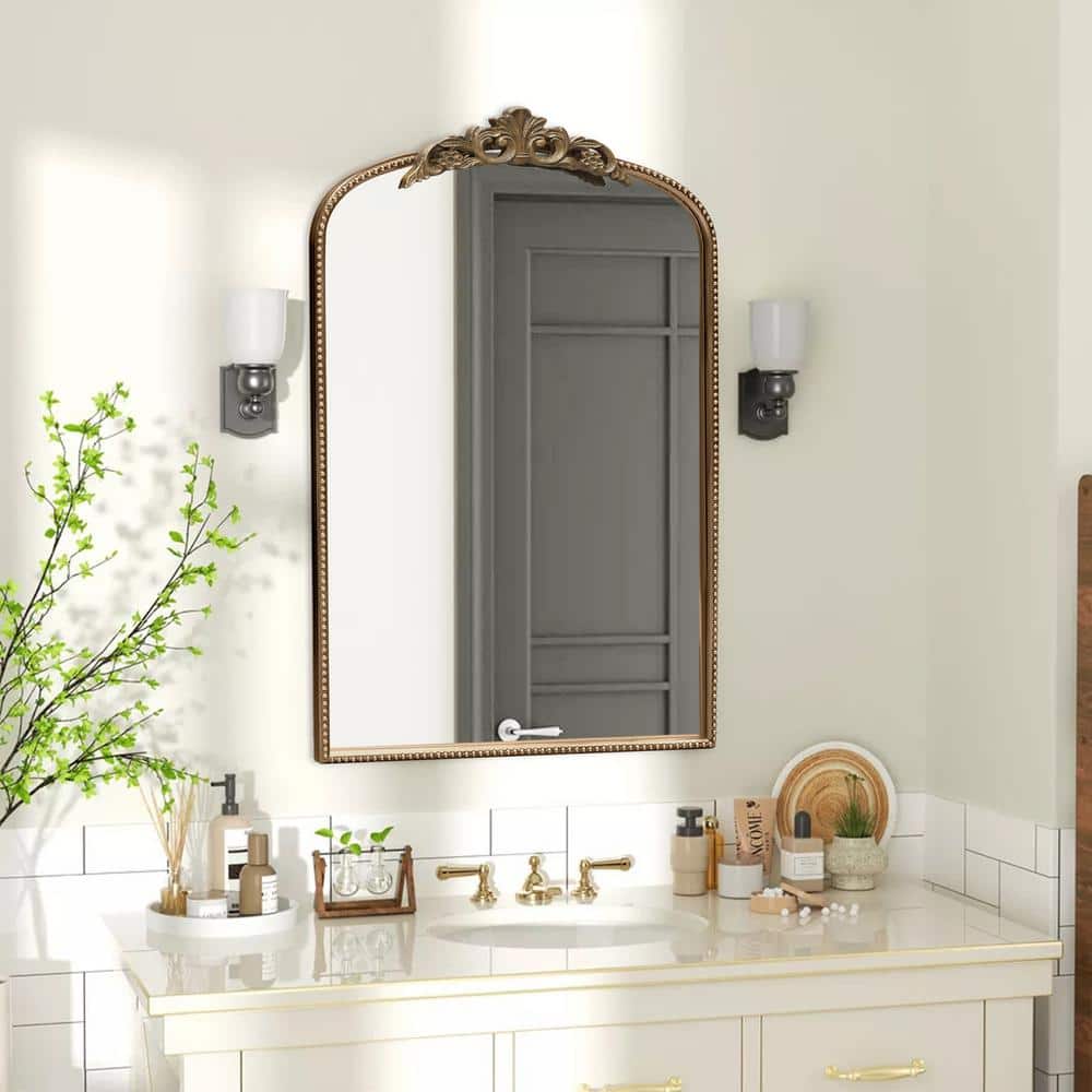 Crane Lake Gold Arched Vintage Metal Frame Mirror, 24 x 36 in.