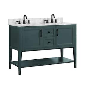 Sherway 49 in W x 22 in D x 35 in H Double Sink Freestanding Bath Vanity in Antigua Green With White Carrara Marble Top