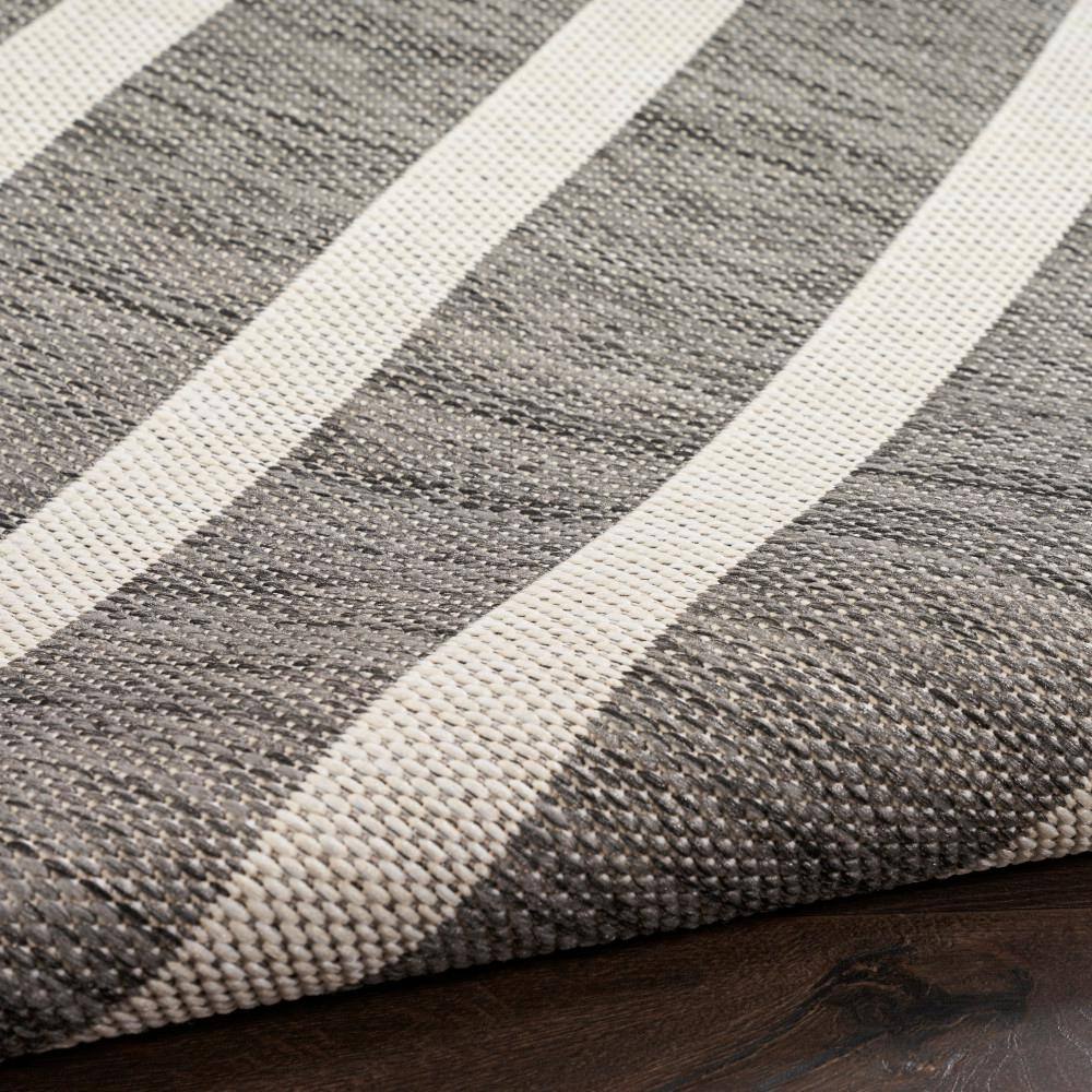 Charcoal Ivory Striped Flatweave 8' x 10' Outdoor Rug