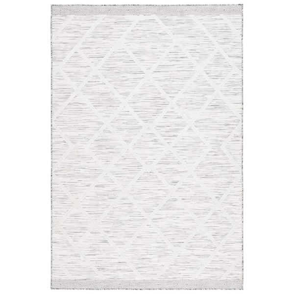SAFAVIEH Cabana Ivory/Gray 9 ft. x 12 ft. High-Low Diamond Indoor/Outdoor Area Rug