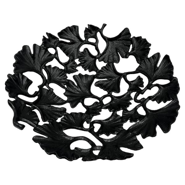 Black 14.5 in. x 14.5 in. Aluminum Metal Decorative Modern Leaf Metal Tray