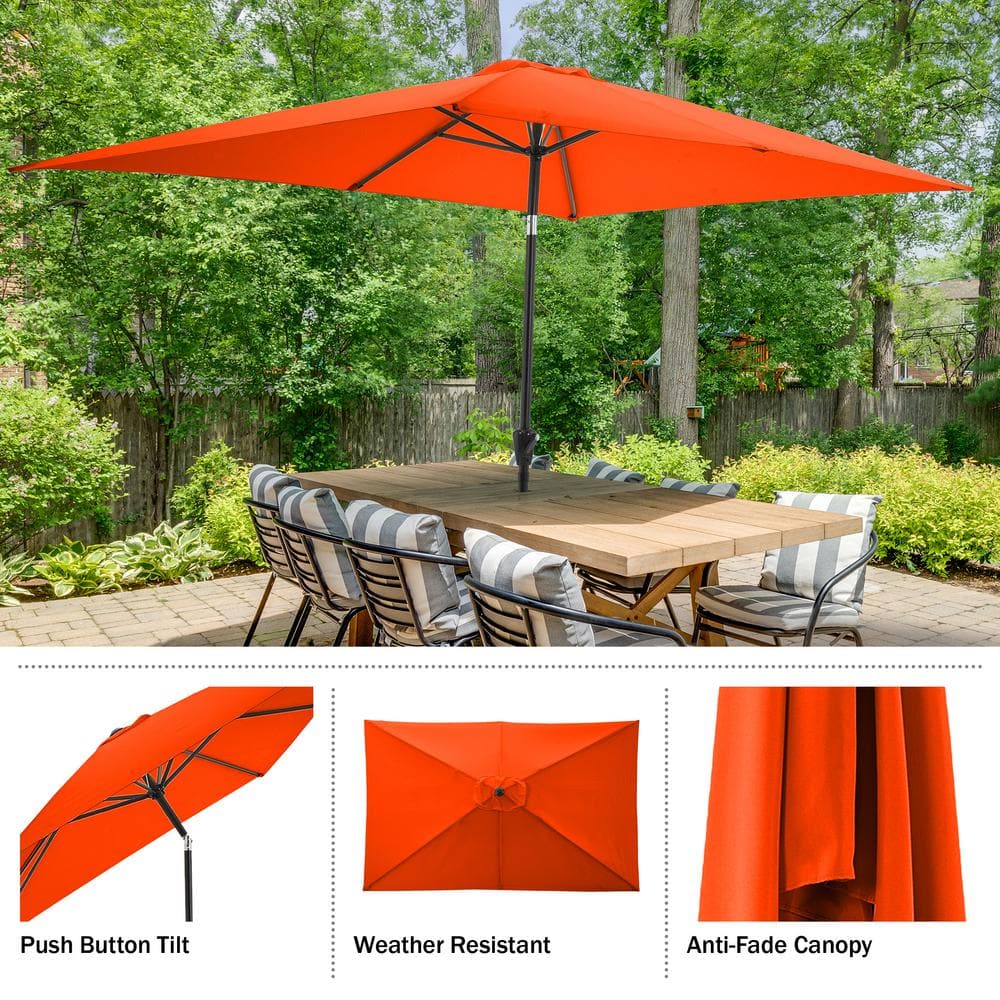 Pure Garden 10-ft Orange Rectangular Patio Umbrella with Black Steel Frame