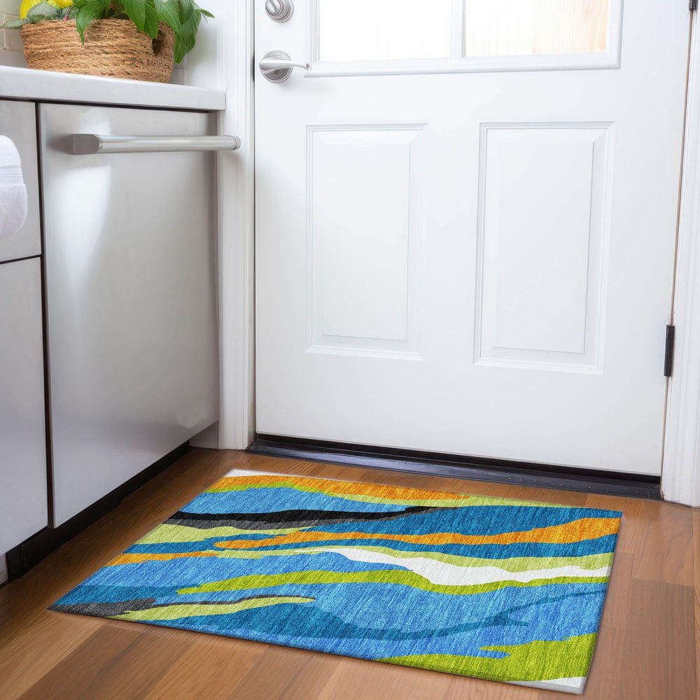 Mayfield Premium Machine Washable Abstract AMF1047 Denim 2 ft. x 3 ft. Area Rug price history on PriceWatchPro