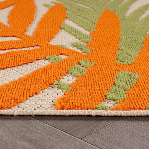 Evora Palm Frond Multi 2 ft. 7 in. x 10 ft. Indoor/Outdoor Runner Rug