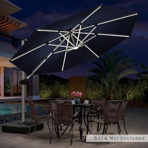 11 ft. Octagon Aluminum Solar powered LED Patio Outdoor Large Cantilever Umbrella Heavy Duty Sun Umbrella in Navy Blue