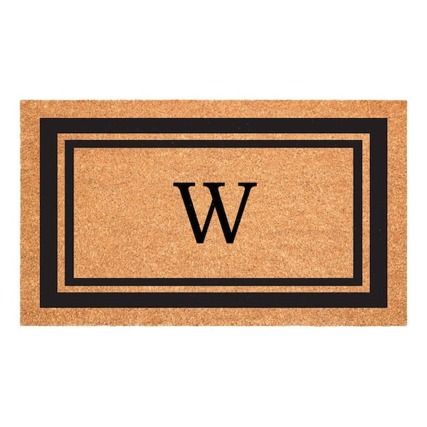 Black Border Monogram Door Mat 18 in. x 30 in. (Letter W)