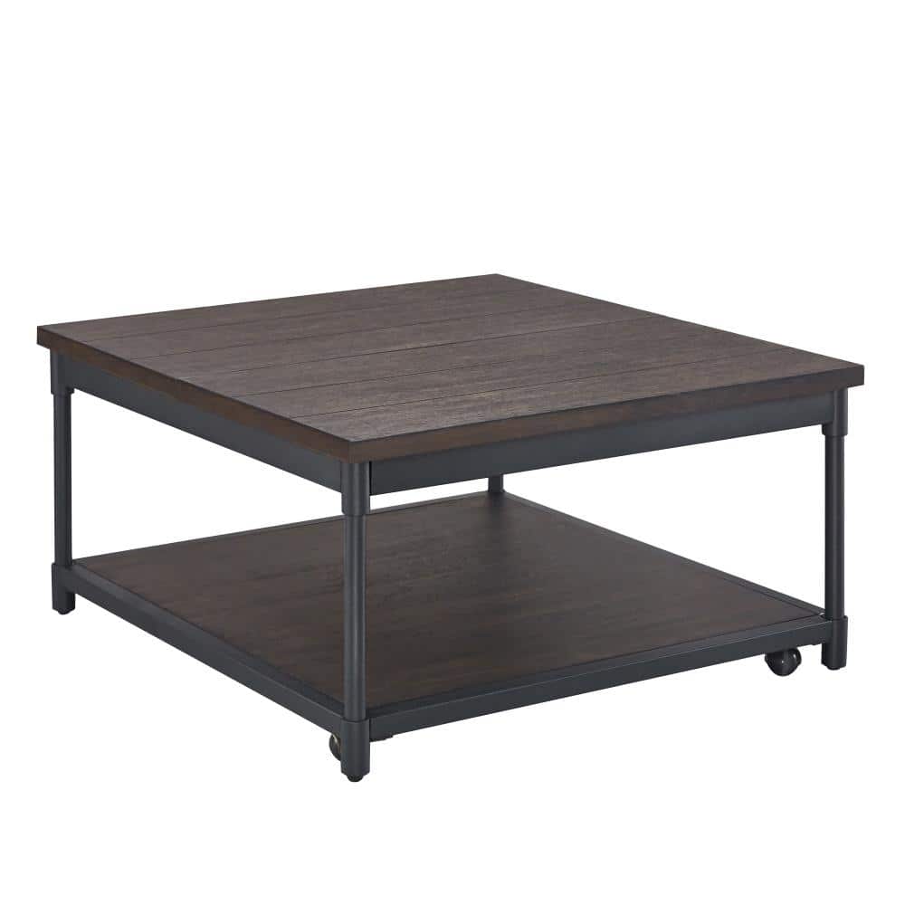 Transitional Prescott 36" Square Lift-Top Cocktail Table in Brown and Black