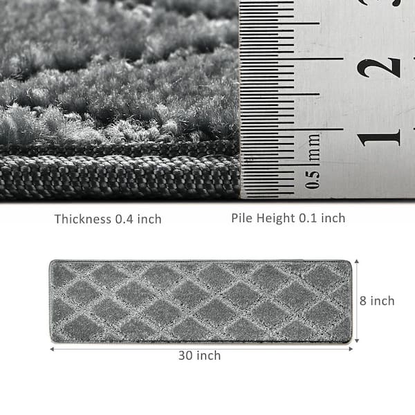 Diamond Trellis Gray 8 in. x 30 in. Carpet Stair Tread Cover Protector Low Pile Self Adhensive Indoor Mat Rug Set of 12