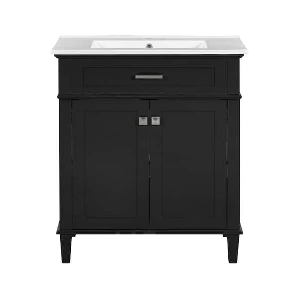 30 in. Single Sink Classic Black Cabinet Bath Vanity with White Ceramic Top, Soft Close Door and Adjustable Shelves
