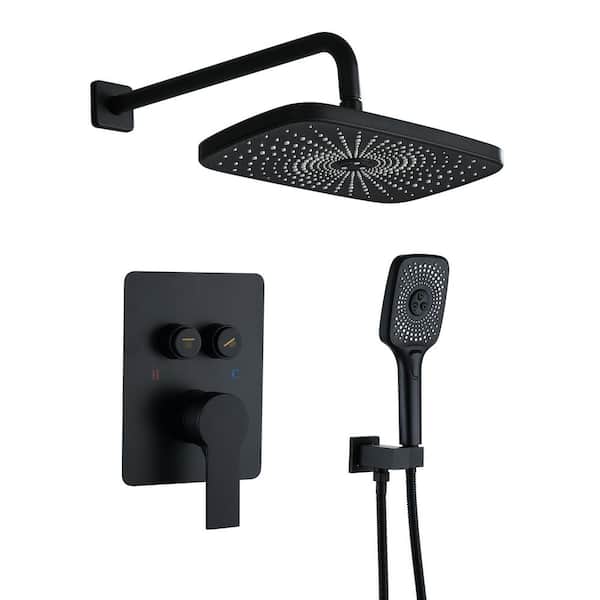 Boyel Living 3-Spray 12 x 8 in. Rectangular Dual Shower Head Wall Mount Fixed and Handheld Shower Head 2.5 GPM in Matte Black