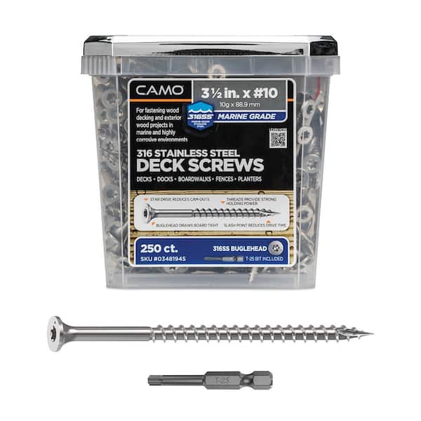 CAMO 3-1/2 in. #10 316 Stainless Steel Premium Star Drive Bugle-Head Deck Screws (250-Count)