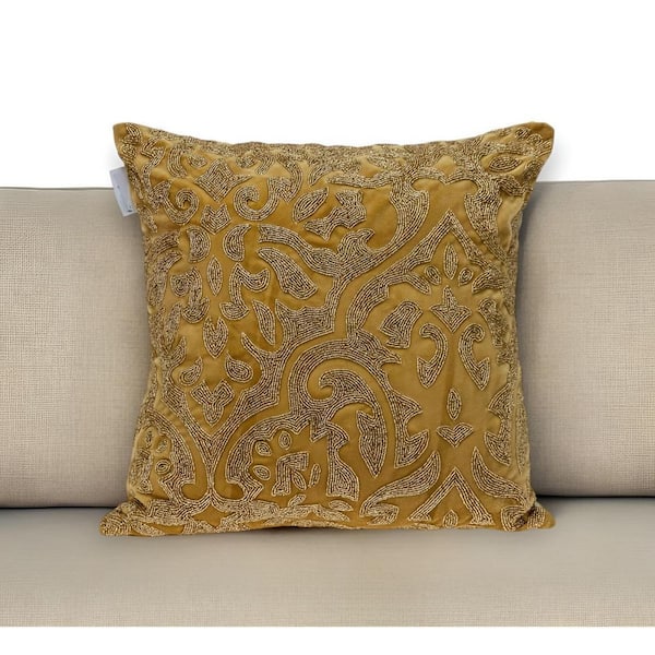 Mustard, Yellow Abstract Polyester 18 in. x 18 in. Throw Pillow