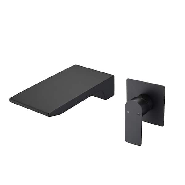 FLG Single-Handle Wall-Mount Roman Tub Faucet Brass 2 Holes Modern Waterfall Bathtub Filler in Matte Black