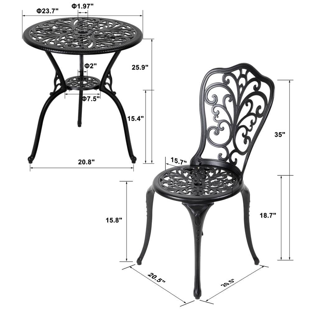 Nuu Garden 3-Piece Cast Aluminum Patio Bistro Set Rust-Proof Outdoor Furniture Set - 2