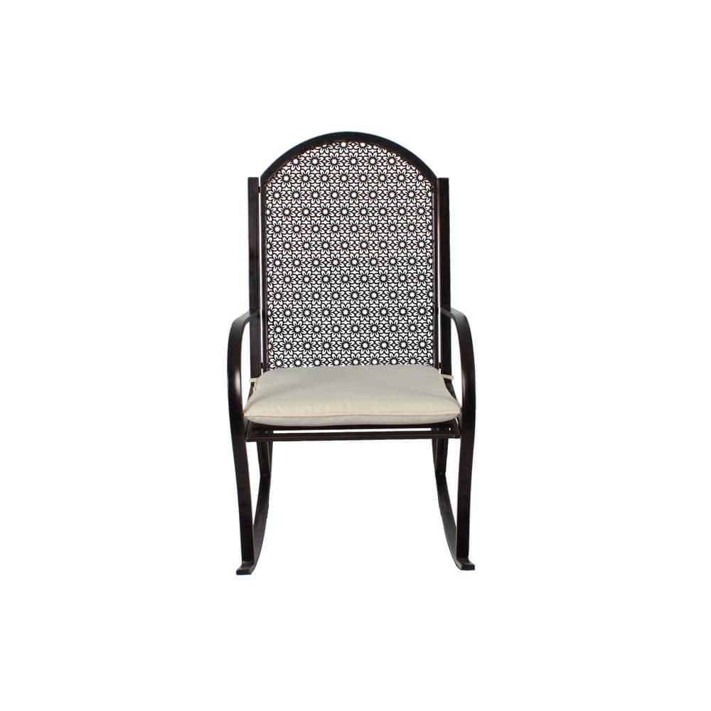 Garden Rocker Oiled Copper Metal Chair with Off-White Cushion