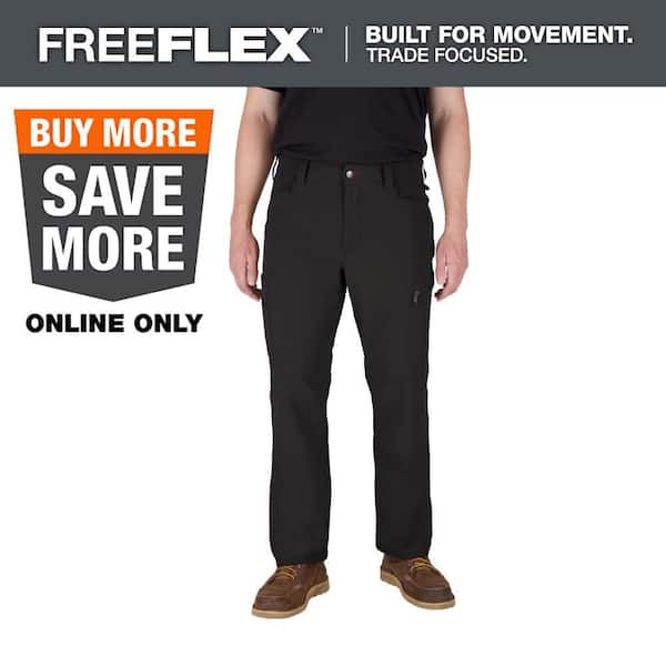 Men's 32 in. x 32 in. Black FREEFLEX Tech Work Pants with 7 Pockets