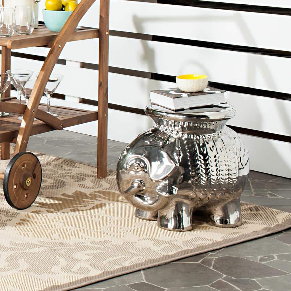 Silver Ceramic Elephant Garden Stool