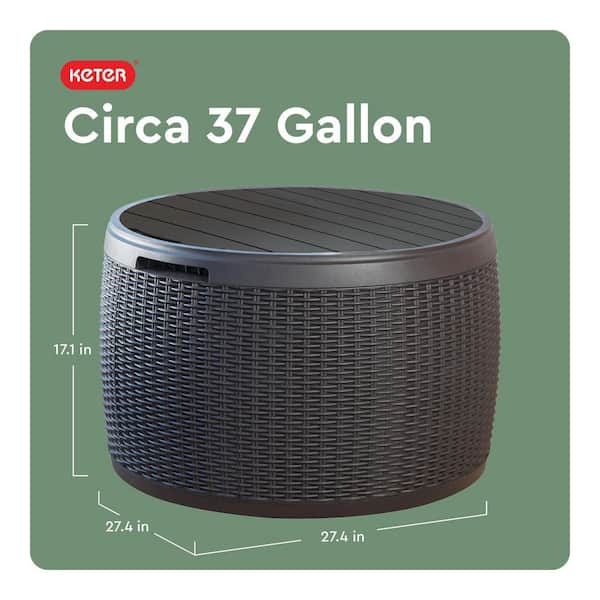 Circa 37 Gal. Deck Box Compact Durable Resin Plastic Grey Outdoor Storage for Patio Lawn and Garden