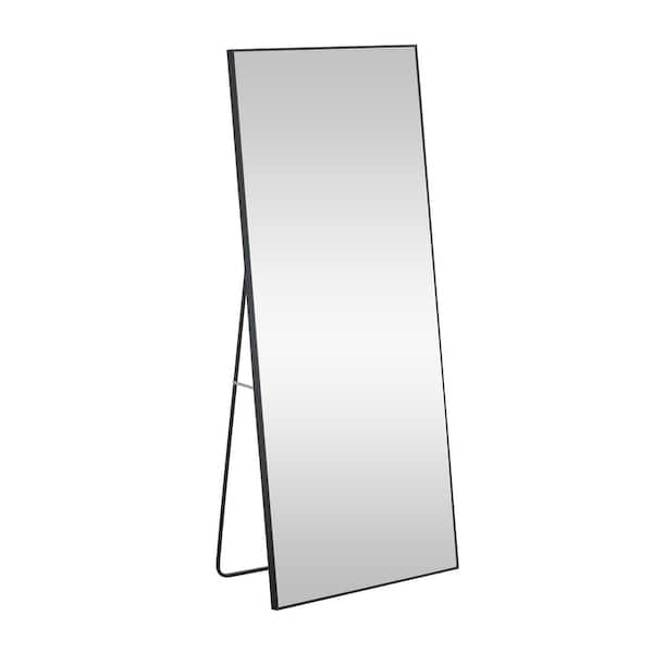 LORDEAR Black 23 in. H x 65 in. W Aluminum Alloy metal Framed Rectangular Floor Standing Wall Mounted Full-length Mirror