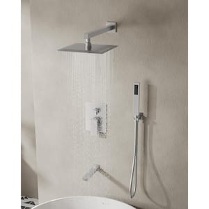 1-Handle 3-Spray Wall Mount Tub and Shower Faucet with 10 in. Rain Shower Head in Brushed Nickel (Valve Included)
