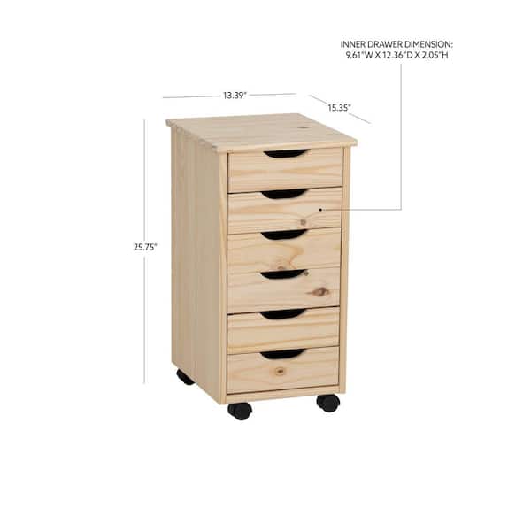 Linon Home Decor Mcleod Natural 6 Drawer Rolling Storage