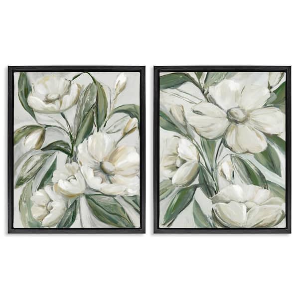 Stupell Industries White Blossoms and Leaves by Hannah Dawson 2-Pieces Black Floater Frame Nature Graphic Art Print 21 in. x 17 in.