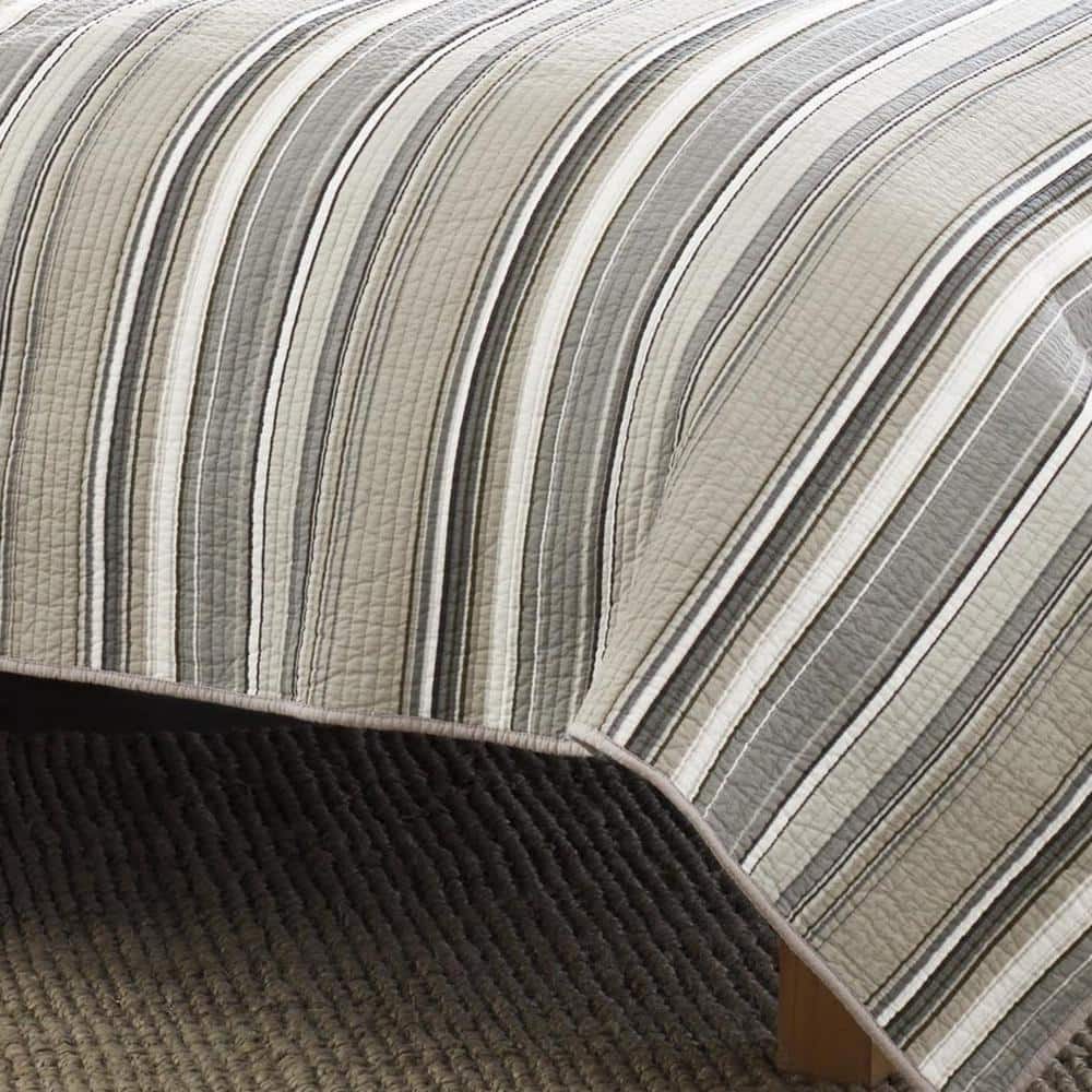 Neutral Striped Cotton Full/Queen Reversible Quilt Set