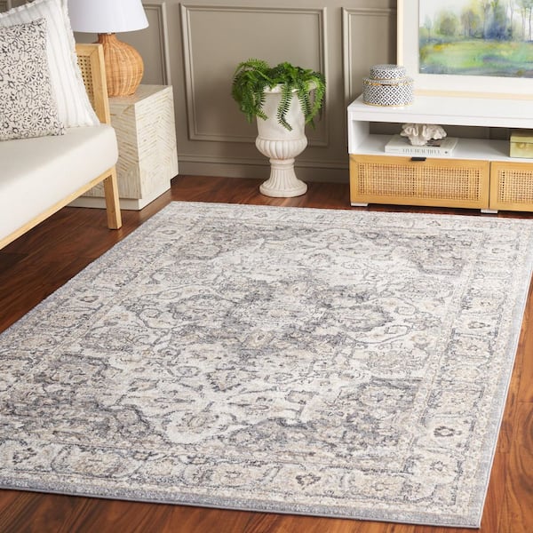 Opal 9 ft. x 12 ft. Gray/Ivory Floral Border Area Rug