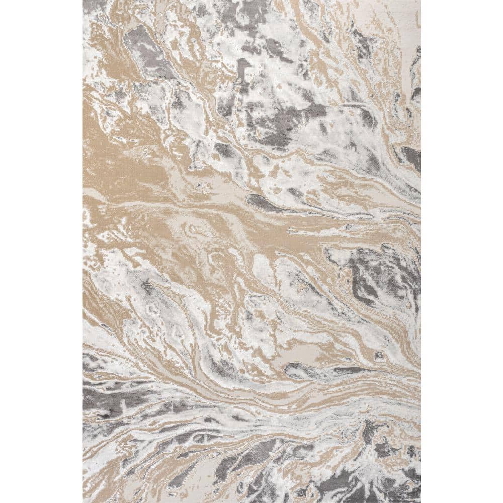 Beige and Ivory Marbled Abstract 4x6 Area Rug