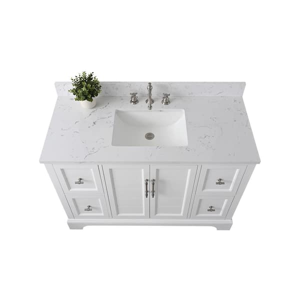 Vanity Art Chambery 48 in. W x 22 in. D x 34.5 in. H Bathroom Vanity in White with Engineered Marble Top