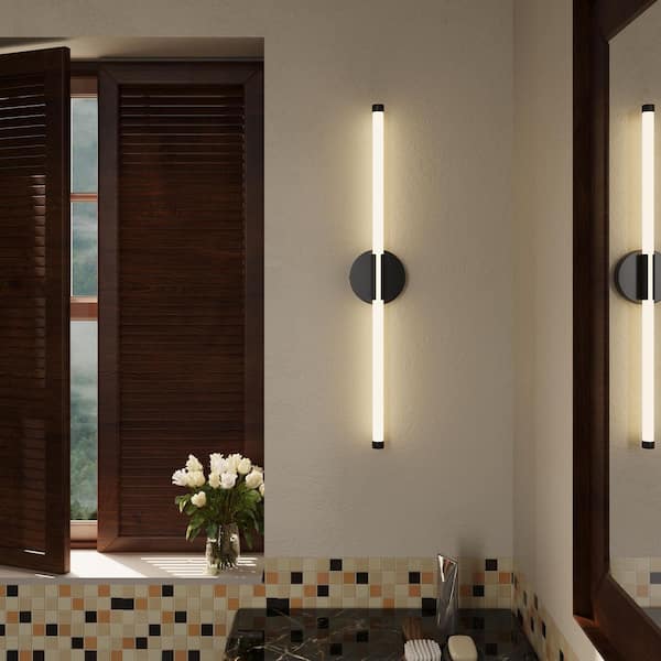 28 in. Black Vanity Light Bar 12-Watt Linear Bathroom Wall Sconces (2 Pack)