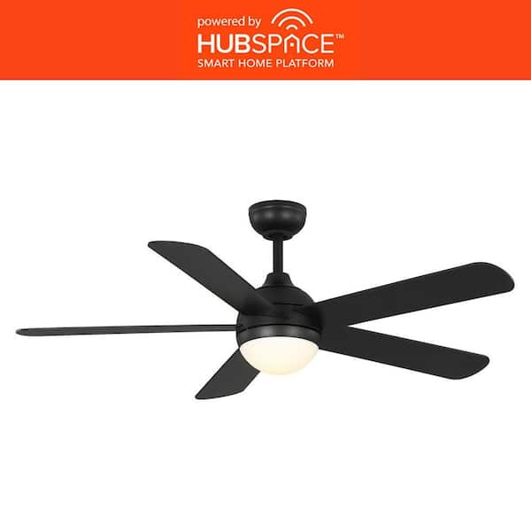 Morland 52 in. Smart Indoor/Covered Outdoor Matte Black Ceiling Fan with Remote and Integrated LED Powered by Hubspace