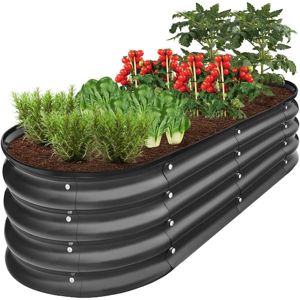 Best Choice Products 4 ft. x 2 ft. x 1 ft. Dark Gray Oval Steel Raised Garden Bed, Planter Box for Vegetables, Flowers, Herbs
