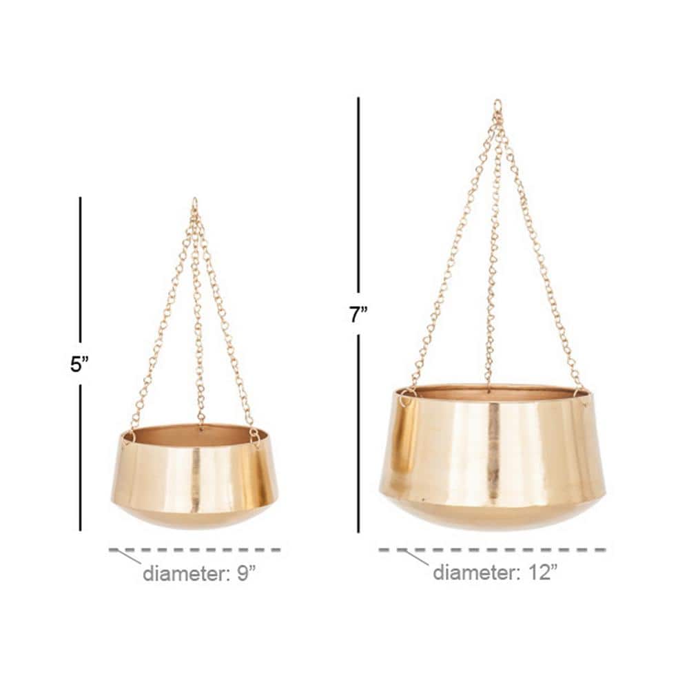 Gold Metal Indoor Outdoor Hanging Planters with Chains, Set of 2