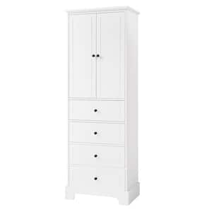 24 in. W x 16 in. D x 68 in. H MDF White Linen Cabinet with 2 Doors and 4 Drawers, Adjustable Shelf, Storage Cabinet