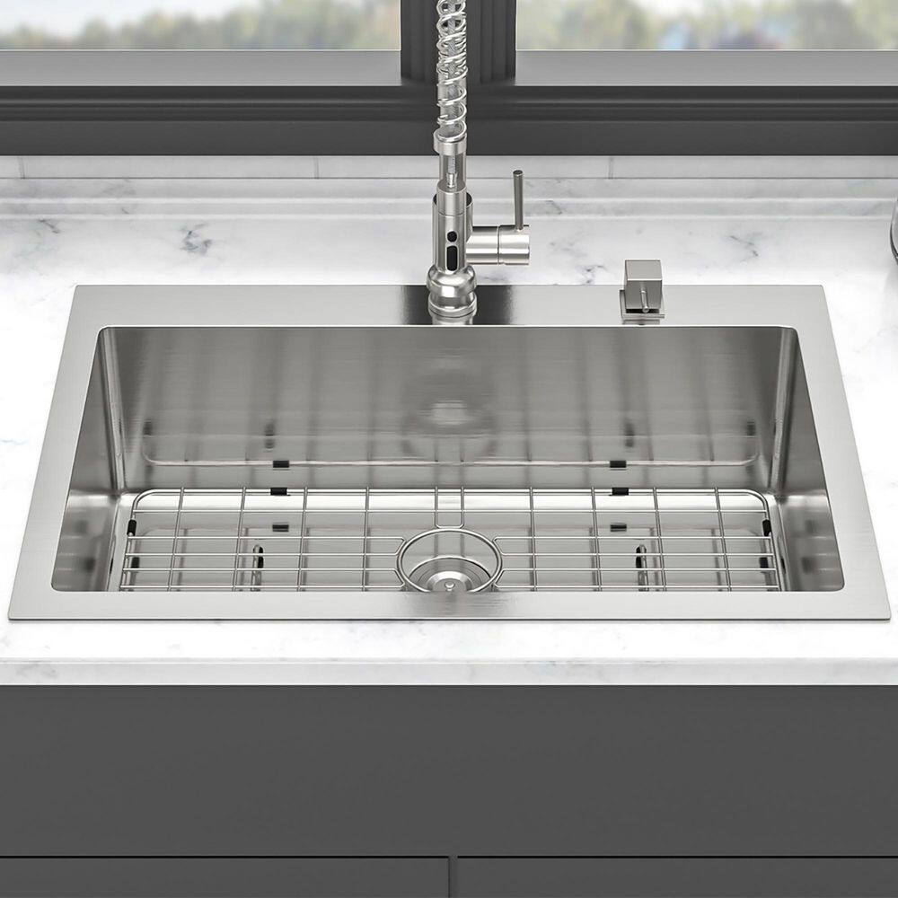 30 in. Drop-in Single Bowl 16-Gauge Brushed Nickel Stainless Steel Kitchen 