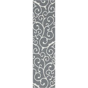 Decatur Scroll Dark Gray/Ivory 2 ft. 2 in. x 7 ft. 4 in. Runner Rug