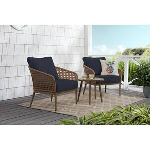 Coral Vista 3-Piece Brown Wicker Outdoor Patio Bistro Set with CushionGuard Midnight Navy Blue Cushions