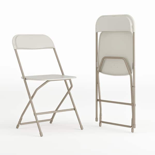 Carnegy Avenue Beige Plastic Seat with Metal Frame Folding Chair (Set of 2)