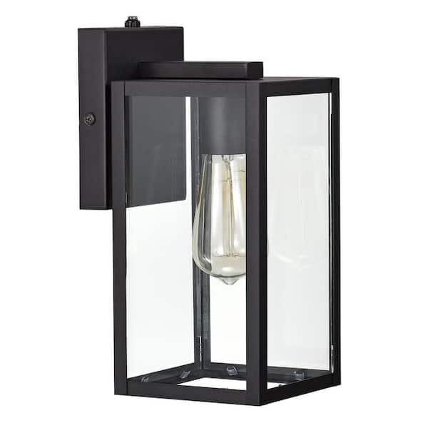 Unbranded 11.25 in. Textured Black Outdoor Light Control Wall Lantern Sconce with Clear Glass Shade Weather Resistant