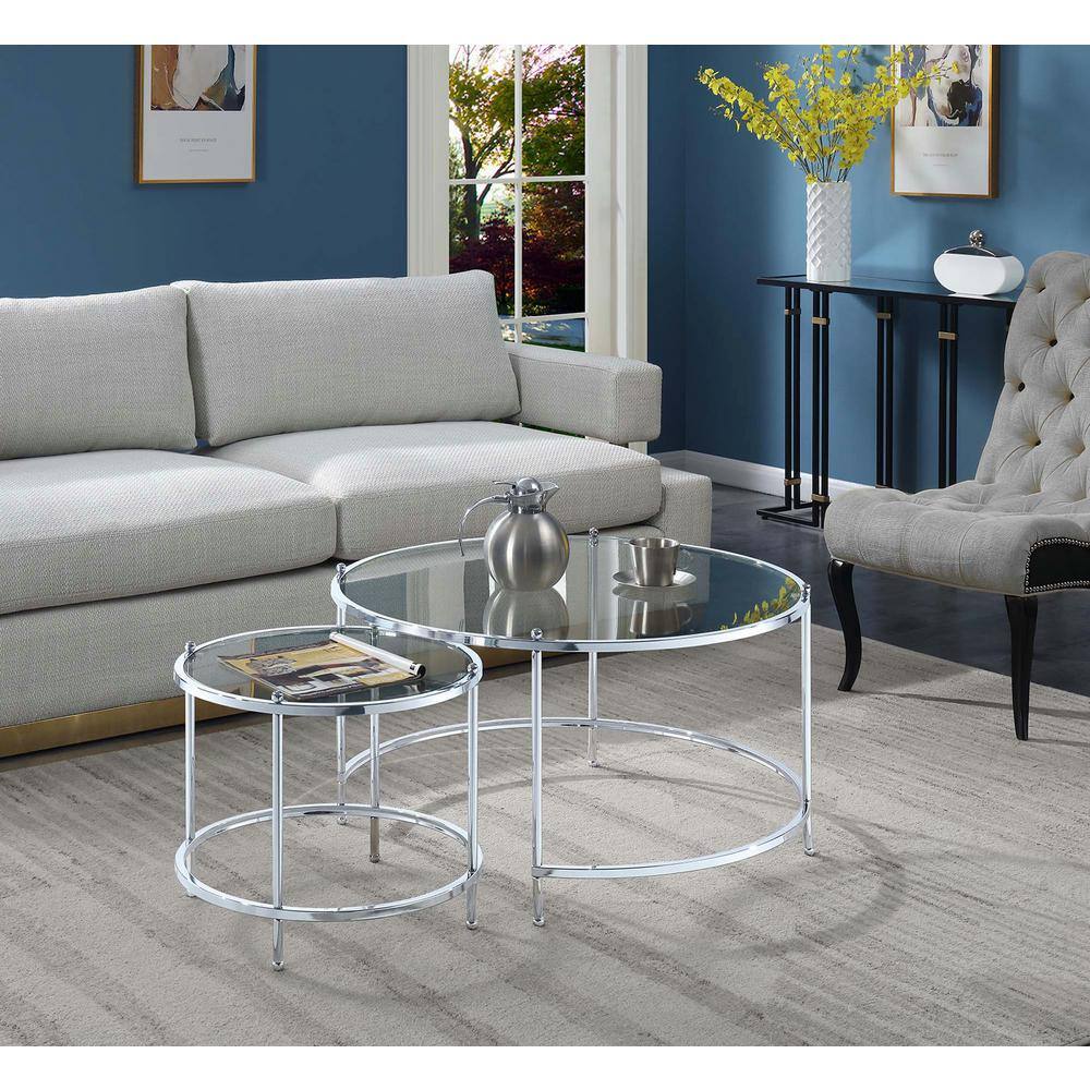 Royal Crest Round Chrome and Glass Nesting Coffee Table Set