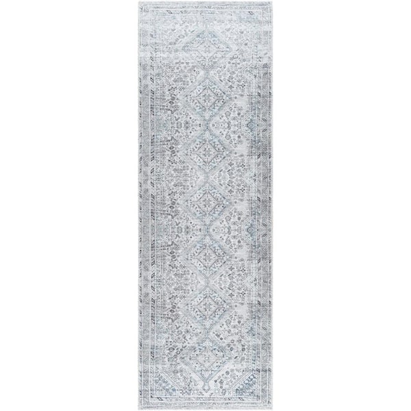 Amaka Light Gray Medallion 3 ft. x 8 ft. Machine-Washable Indoor Runner Area Rug