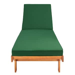 Newport Natural 1-Piece Wood Outdoor Chaise Lounge Chair with Green Cushion