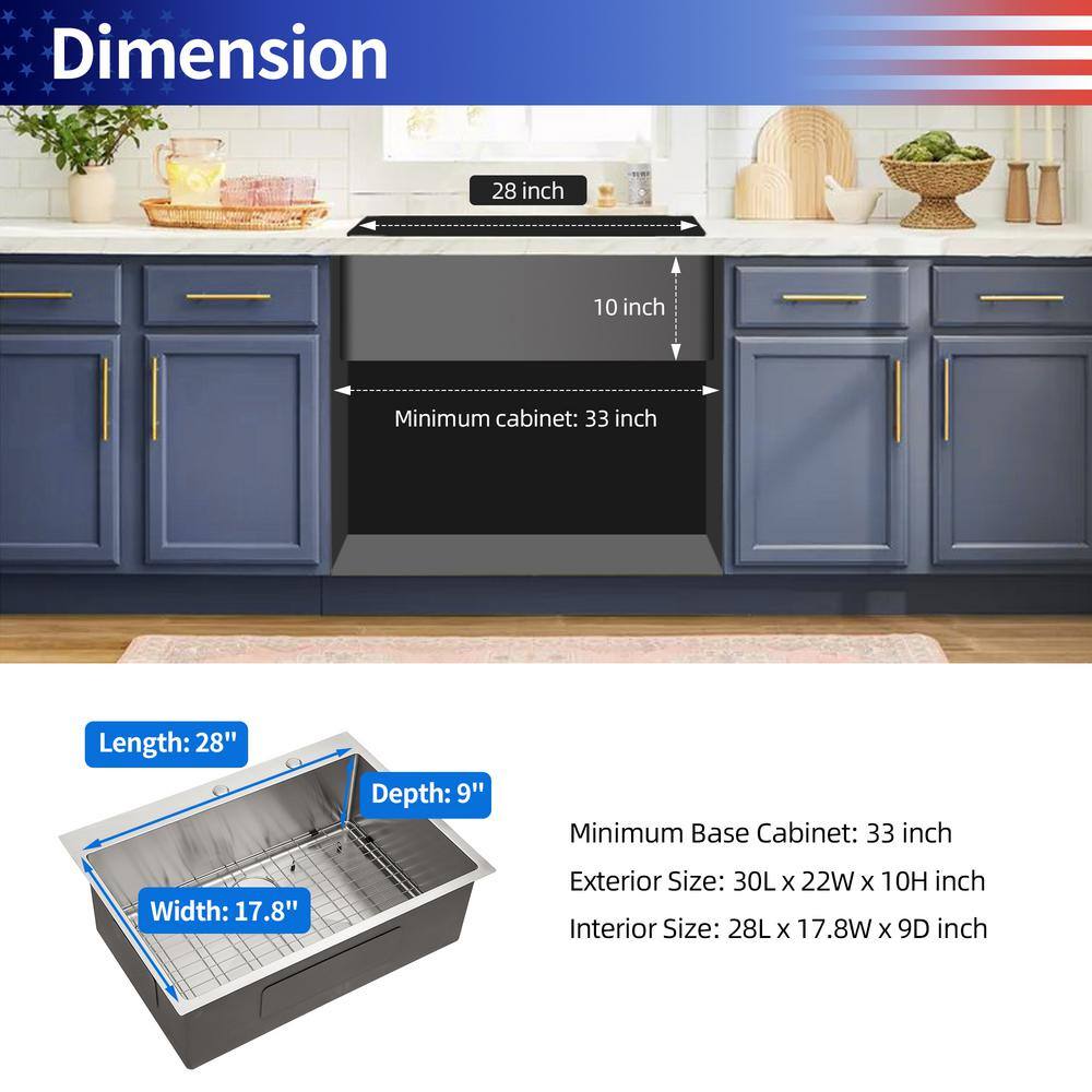 30'' Brushed Nickel Stainless Steel Single Bowl Kitchen Sink