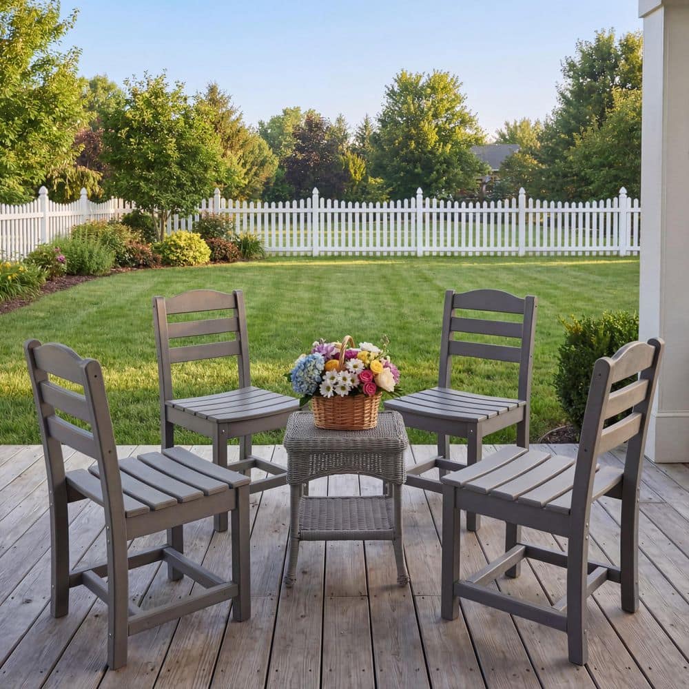 Modern HDPE Outdoor Dining Chair Set of 4 in Gray, Sturdy Armless All-Weather Patio Chairs for Backyard and Garden price history on PriceWatchPro